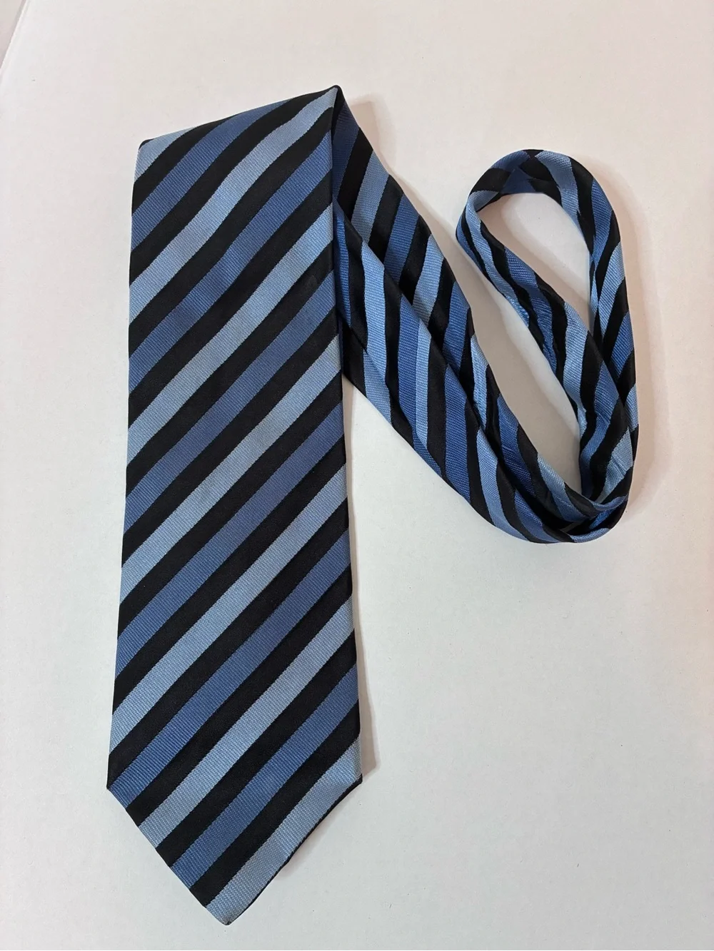 Fratelli Moda Italy Blue Black Diagonal Stripe Silk Tie Classic Business Necktie